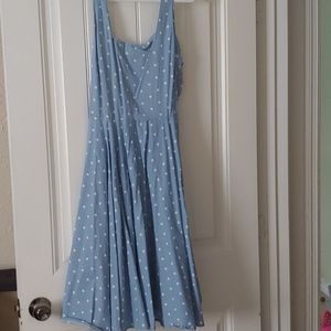 Blue dress with white polka dots